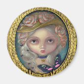 "Portret met een bloemig Pet" Magneet (Voorkant)