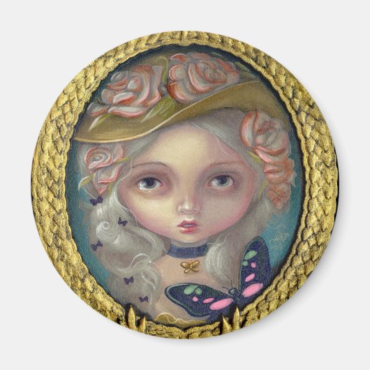 "Portret met een bloemig Pet" Magneet (Voorkant)