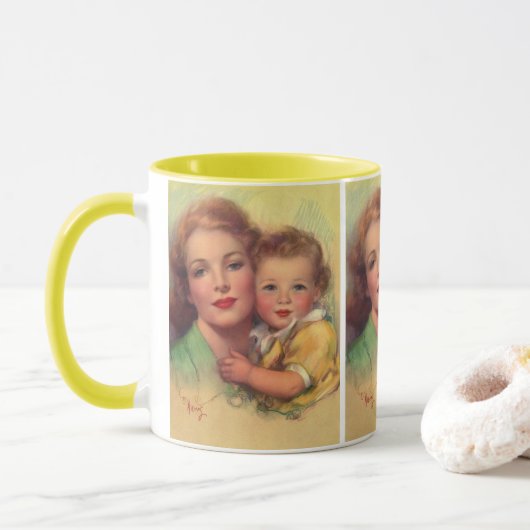  portret moeder en kind mok (Met donut)