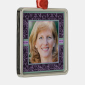 Portret moeder in Elegant Paars Damask Foto Metalen Ornament (Rechts)