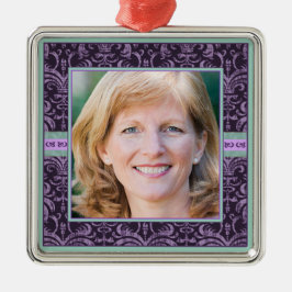 Portret moeder in Elegant Paars Damask Foto Metalen Ornament