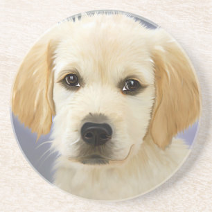 Portret olie van labrador Retriever Puppy Zandsteen Onderzetter