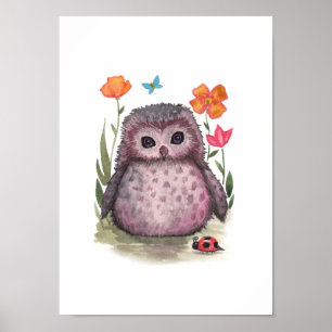 Portret Paarse Owl- en Ladybug-afdrukken Poster