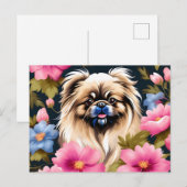 Portret Pekingese en bloemen Briefkaart (Voorkant / Achterkant)
