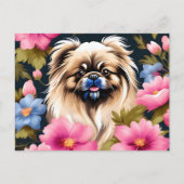 Portret Pekingese en bloemen Briefkaart (Voorkant)