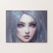 Portret Roze Haar Blauwe Ogen Lippen Jonge Vrouw Legpuzzel (Horizontaal)