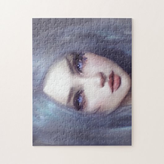 Portret Roze Haar Blauwe Ogen Lippen Jonge Vrouw Legpuzzel (Verticaal)