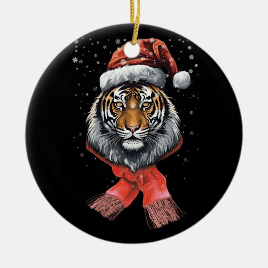 Portret Tijger Santa Merry Christmas Wildlife Anim Keramisch Ornament (Voorkant)