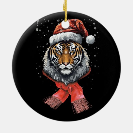 Portret Tijger Santa Merry Christmas Wildlife Anim Keramisch Ornament (Achterkant)