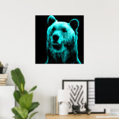 Portret Turquoise en Black Grizzly Beer Poster (Thuiskantoor)