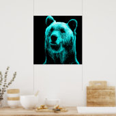 Portret Turquoise en Black Grizzly Beer Poster (Keuken)