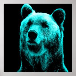 Portret Turquoise en Black Grizzly Beer Poster