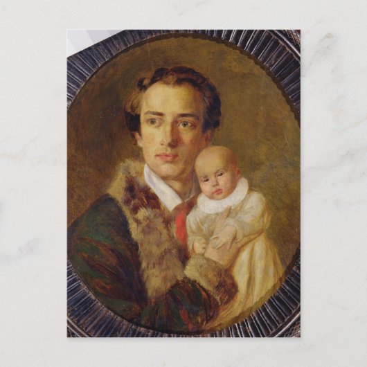 Portret van Alexander Herzen met zijn zoon, 1840 Briefkaart (Voorkant)