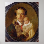 Portret van Alexander Herzen met zijn zoon, 1840 Poster (Voorkant)