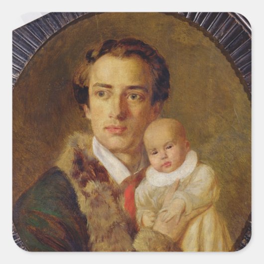 Portret van Alexander Herzen met zijn zoon, 1840 Vierkante Sticker (Voorkant)
