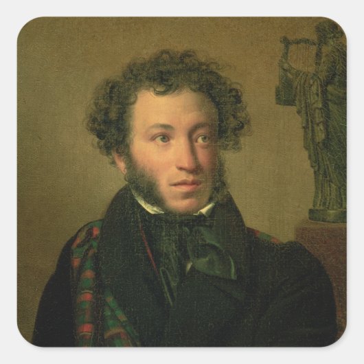 Portret van Alexander Pushkin, 1827 Vierkante Sticker (Voorkant)