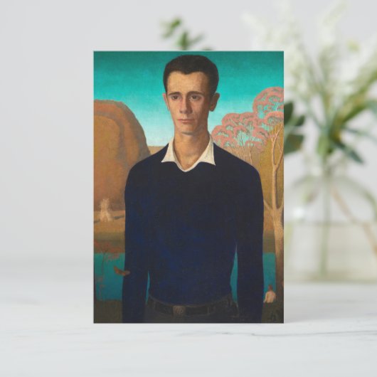 Portret van Arnold Pyle, 1930, van Grant Wood Informatiekaartje (Staand voorkant)