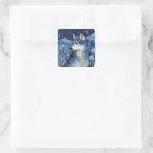 Portret van Blauwe Wolf onder sterrenhemel Vierkante Sticker (Tas)
