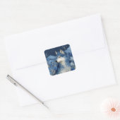 Portret van Blauwe Wolf onder sterrenhemel Vierkante Sticker (Envelop)