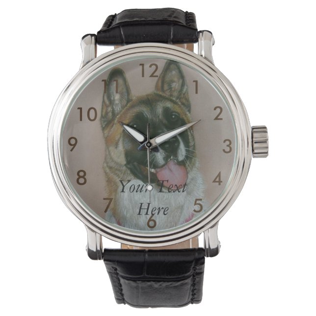 Portret van bruine en witte akita hond horloge (Voorkant)