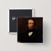 Portret van Charles Dickens 1855 Vierkante Button 5,1 Cm (Voorkant /achterkant)