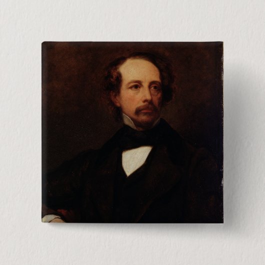 Portret van Charles Dickens 1855 Vierkante Button 5,1 Cm (Voorkant)