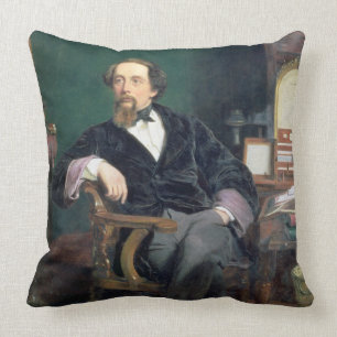 Portret van Charles Dickens (olie op canvas) Kussen
