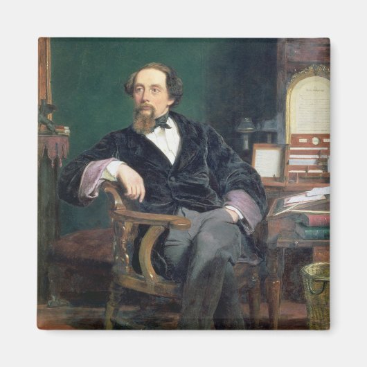 Portret van Charles Dickens (olie op canvas) Magneet (Voorkant)