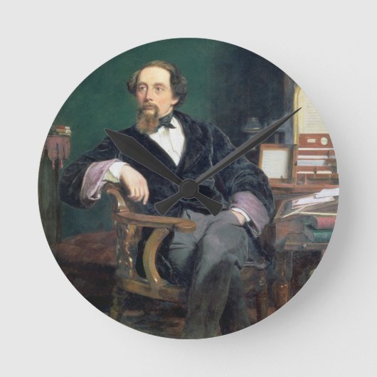 Portret van Charles Dickens (olie op canvas) Ronde Klok (Voorkant)