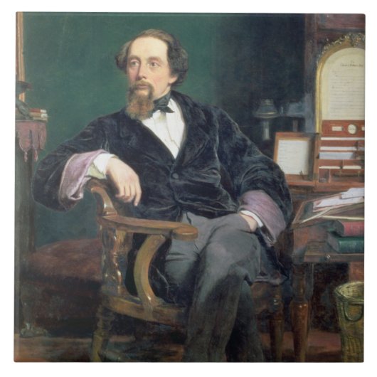 Portret van Charles Dickens (olie op canvas) Tegeltje (Voorkant)