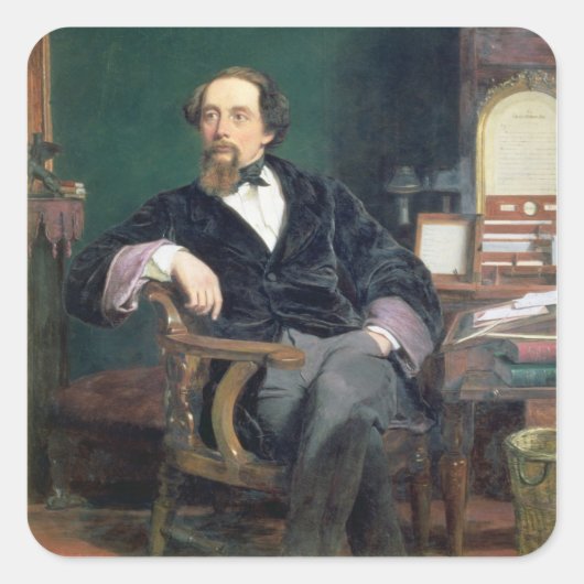 Portret van Charles Dickens (olie op canvas) Vierkante Sticker (Voorkant)