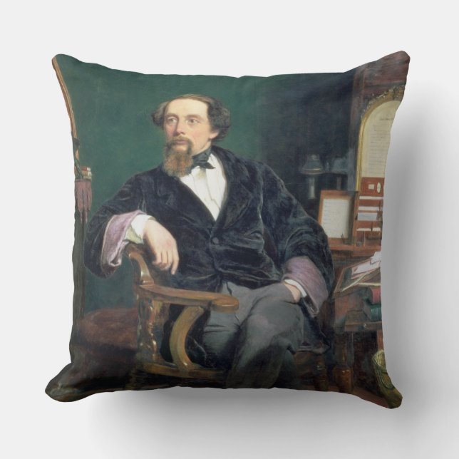 Portret van Charles Dickens (olieverf op doek) Kussen (Voorkant)