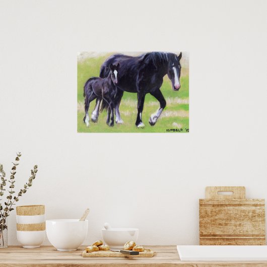Portret van Clydesdale Mare en Foal Horse Poster (Keuken)