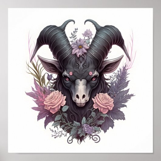 Portret van Creepy Baphomet met Flowers Poster (Voorkant)