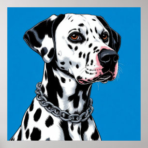 Portret van Dalmatische hond tegen blauwe achtergr Poster