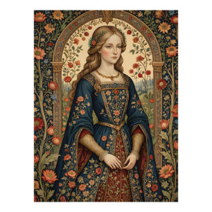 Portret van de dame in de middeleeuwse renaissance foto afdruk