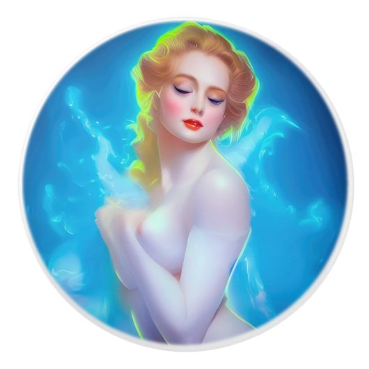 Portret van de etherische godin – surrealistische  keramische knop (Voorkant)