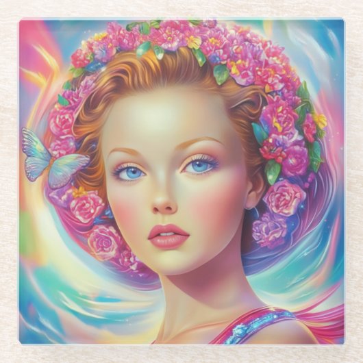 Portret van de etherische kroon glazen onderzetter (Voorkant)