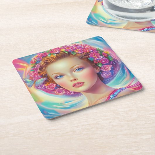 Portret van de etherische kroon kartonnen onderzetters (Schuin)