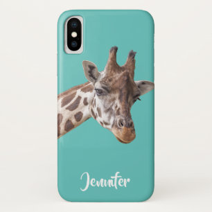 Portret van de Giraffe op Blauwgroen Gepersonalise Case-Mate iPhone Case