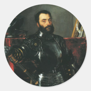 Portret van de hertog van Urbino door Titiaan Ronde Sticker