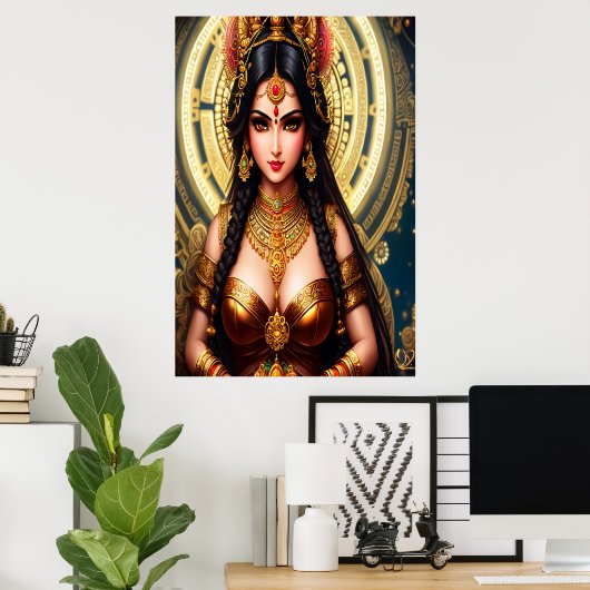 Portret van de Hindu Goddess Lakshmi | AI Art. Poster (Thuiskantoor)