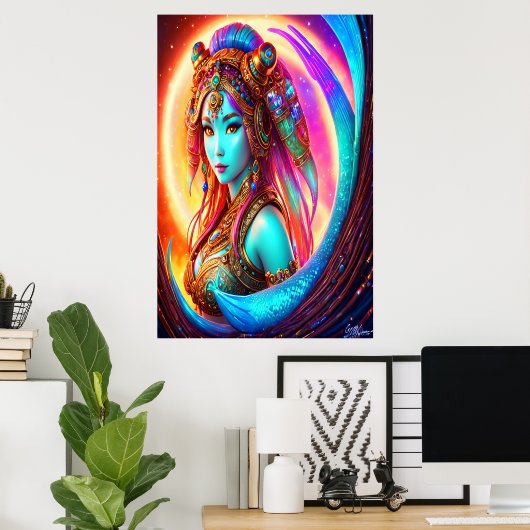 Portret van de Inuit Goddess Sedna | AI Art. Poster (Thuiskantoor)