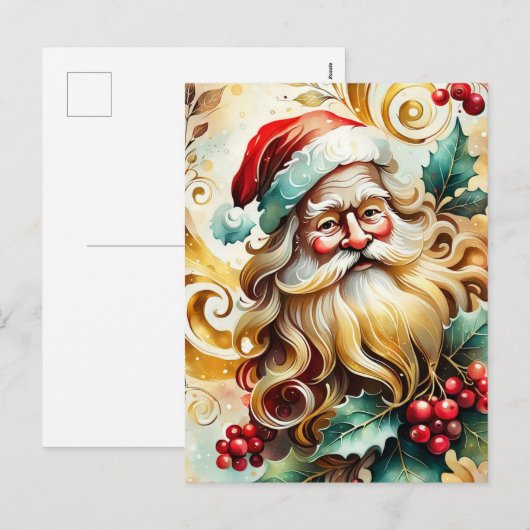 Portret van de kerstman feestdagenkaart (Voorkant / Achterkant)