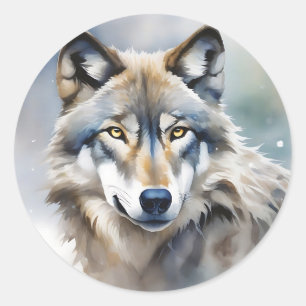 Portret van de Waterverf van de etherische wolf Ronde Sticker