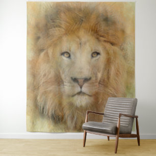 Portret van de Waterverf van het Afrikaanse Lion W Wandkleed