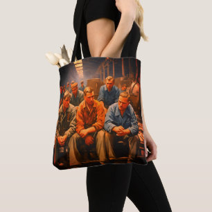 Portret van depressieve werknemers in een fabrieks tote bag