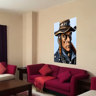 Portret van een Alien Cowboy met een pet AI Art. Poster