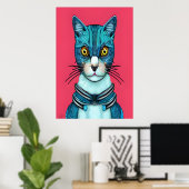 Portret van een blauwe kat | AI Art Poster (Thuiskantoor)