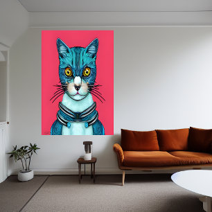 Portret van een blauwe kat   AI Art Poster